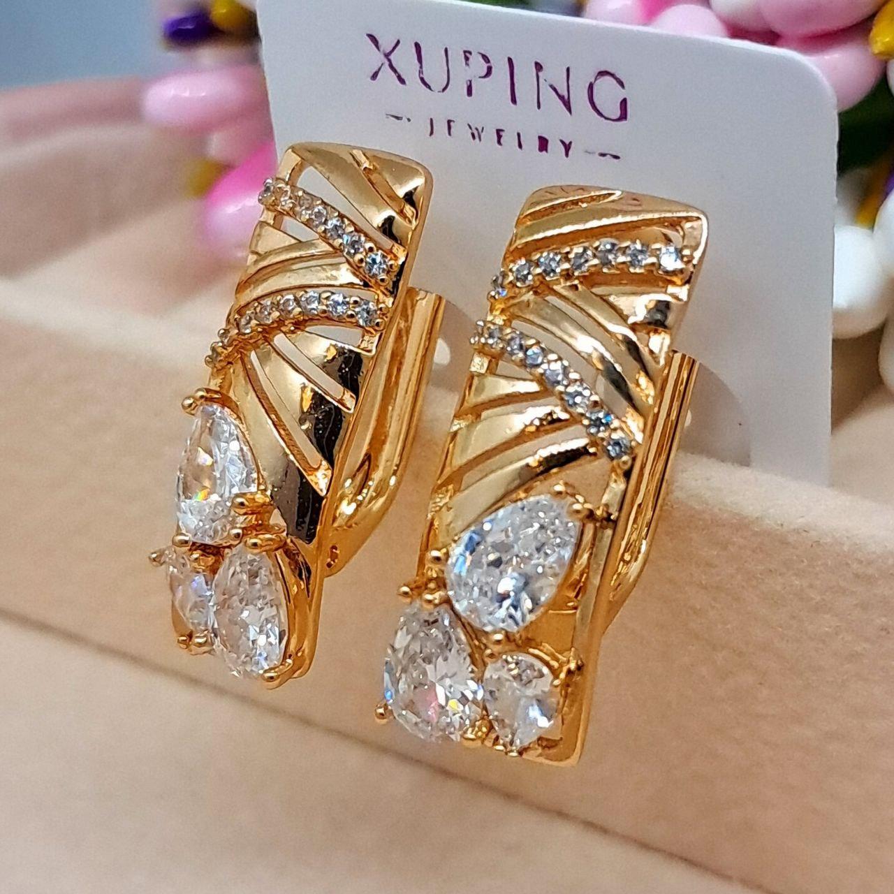 Сережки Авіталь медичне золото Xuping Розмір 22 мм × 8 мм англійський замок Код 5037, фото 1