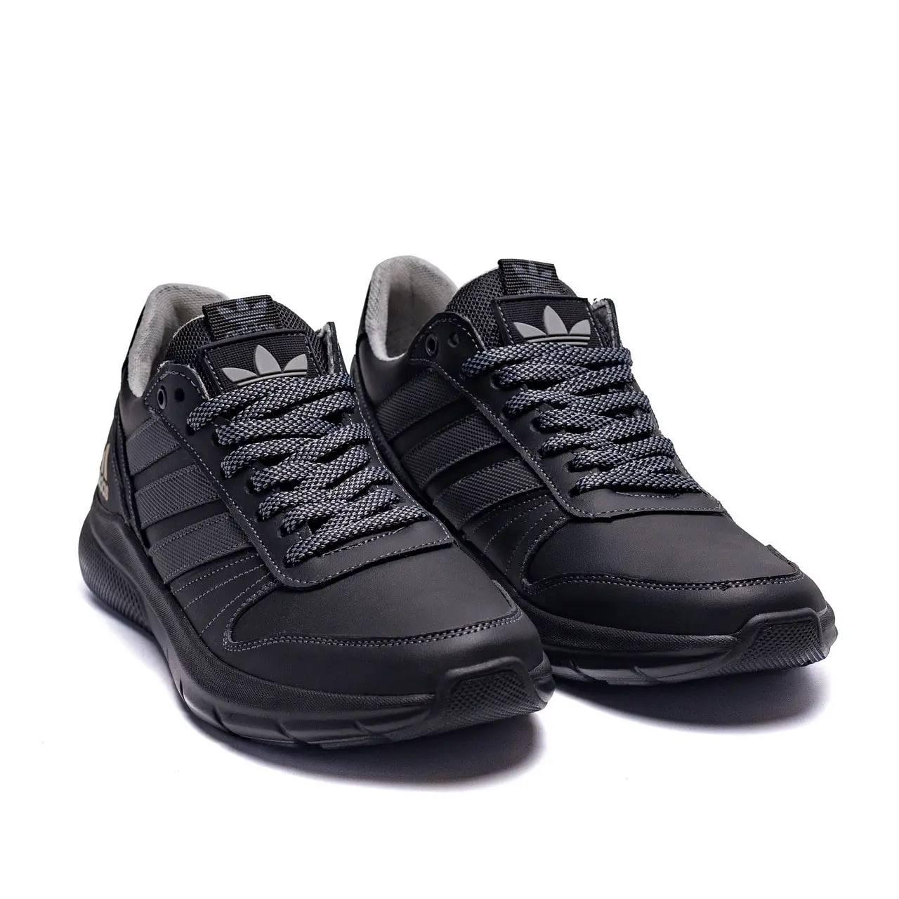 Чоловічі шкіряні кросівки Adidas Grey (А-1с) Чорні весна-осінь