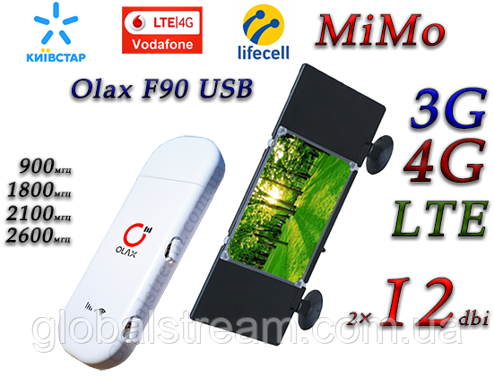 Мобільний модем 4G LTE 3G Wi-Fi роутер Olax F90 USB +антена MIMO 2 × 12dbi (KS, VD, Life) MiMo