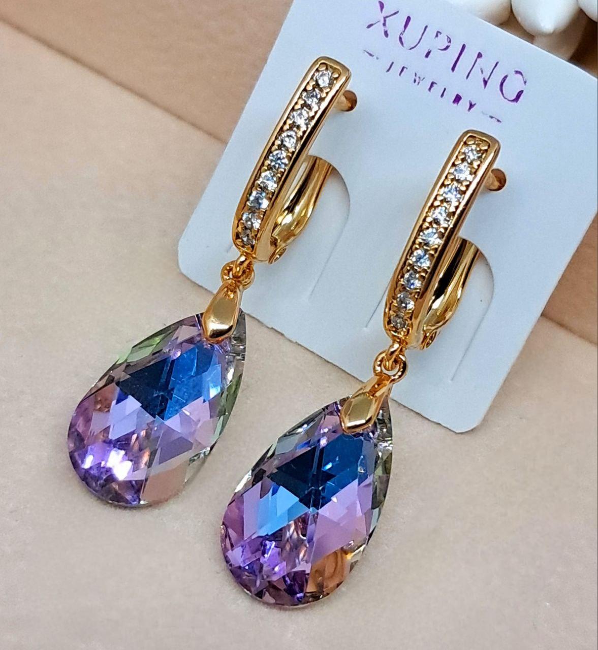 Сережки підвіски кристали Swarovski медзолото Xuping Розмір 35 × 9 мм Код 5048