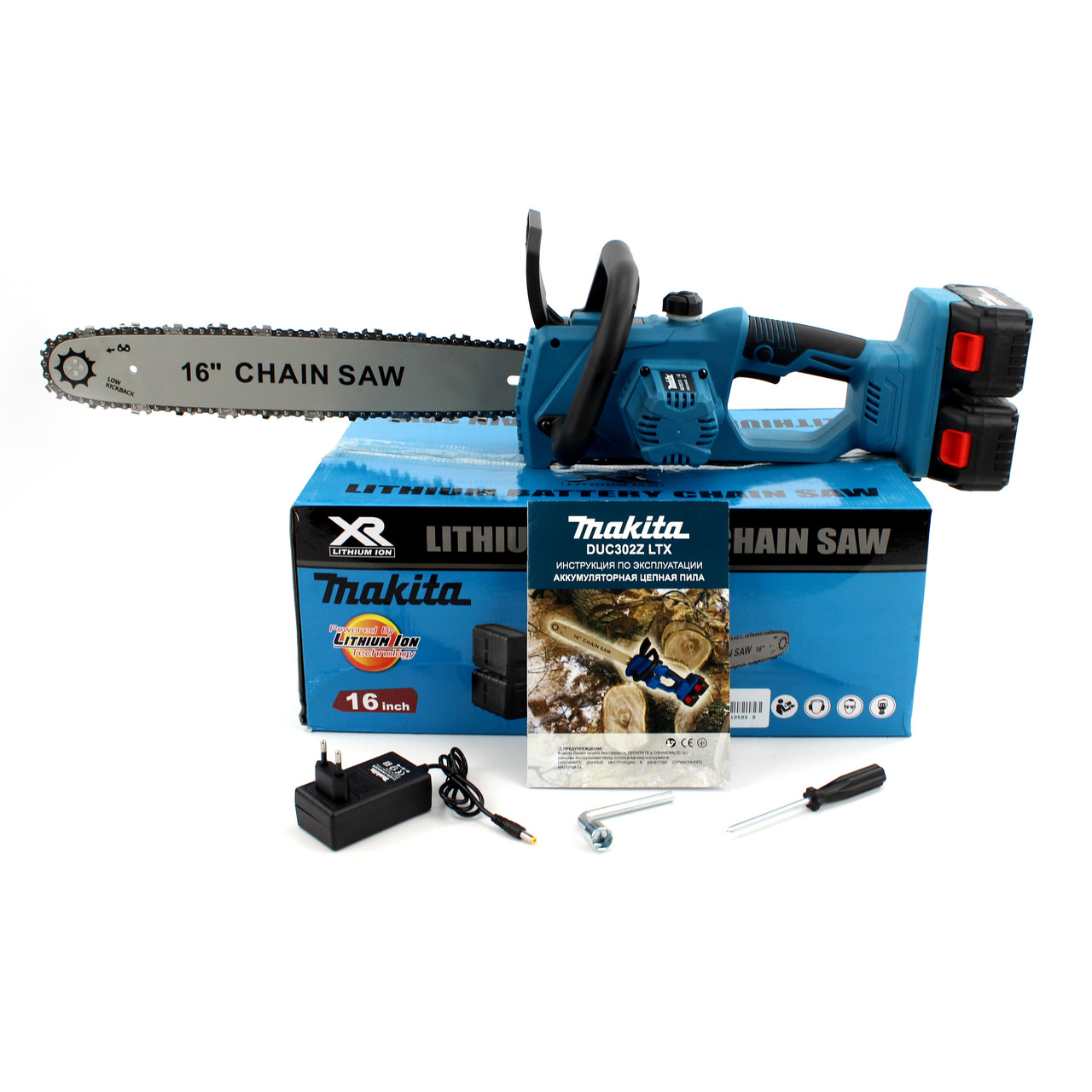 Акумуляторна пила Makita DUC302Z LTX (40V, 6AH, шина 40см). АКБ пила з безключовою натяжкою ланцюга