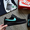 Чоловічі кросівки Nike Air Force 1 Tiffany Найк Форс Тіффані чорні нубук, фото 4