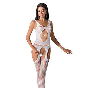 Боді-стокінг Passion BS057 white, комбінезон, імітація панчох та пояса