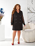 Стильне плаття піджак з рукавами сітка Колір чорний, щоколад Розміри 48-50,52-54,56-58,60-62, фото 5