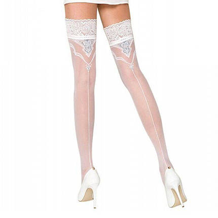 Панчохи Passion ST108 3/4 white, на ажурній силіконовій резинці з люрексовою ниткою, фото 1
