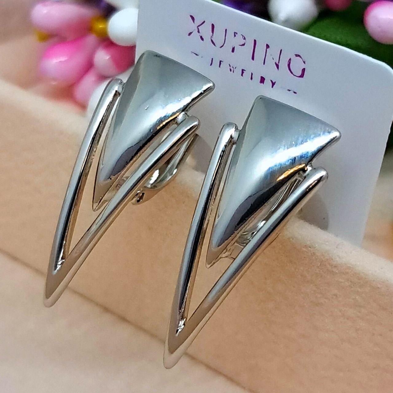 Сережки Ельза медичний сплав Xuping покриття Родій Розмір 25×10 мм Код 5053