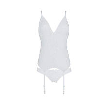 Корсет із пажами, трусики з ажурним декором та відкритим кроком Passion URSULA CORSET L/XL, white, фото 3