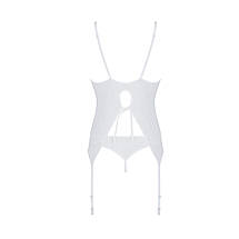 Корсет із пажами, трусики з ажурним декором та відкритим кроком Passion URSULA CORSET L/XL, white, фото 4