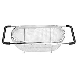 Друшляк сито на раковину для миття овочів та фруктів 29х19х10 см з нержавіючої сталі