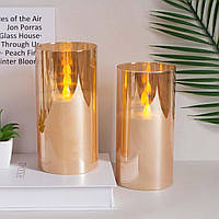Світлодіодні свічки Vtobay Gold Glass 10x20 см, без полум'яні, мерехтливі, що працюють від батарейок, із справжнього воску, з дист