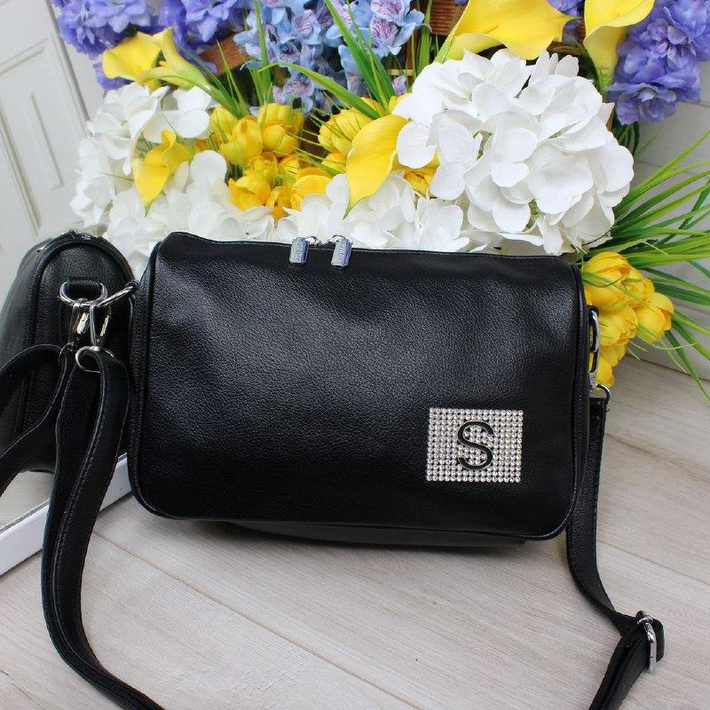 Жіноча сумка через плече невелика стильна чорна екошкіра, фото 1