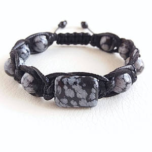 Браслет із Сніжного обсидіана чоловічий плетений d 10мм