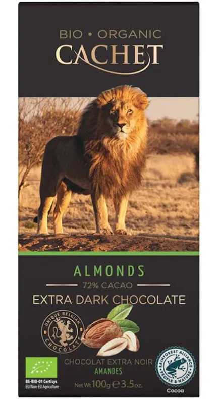 Шоколад екстра чорний 90 g Cachet Bio Organic Almonds (72% cacao) 21365, фото 1
