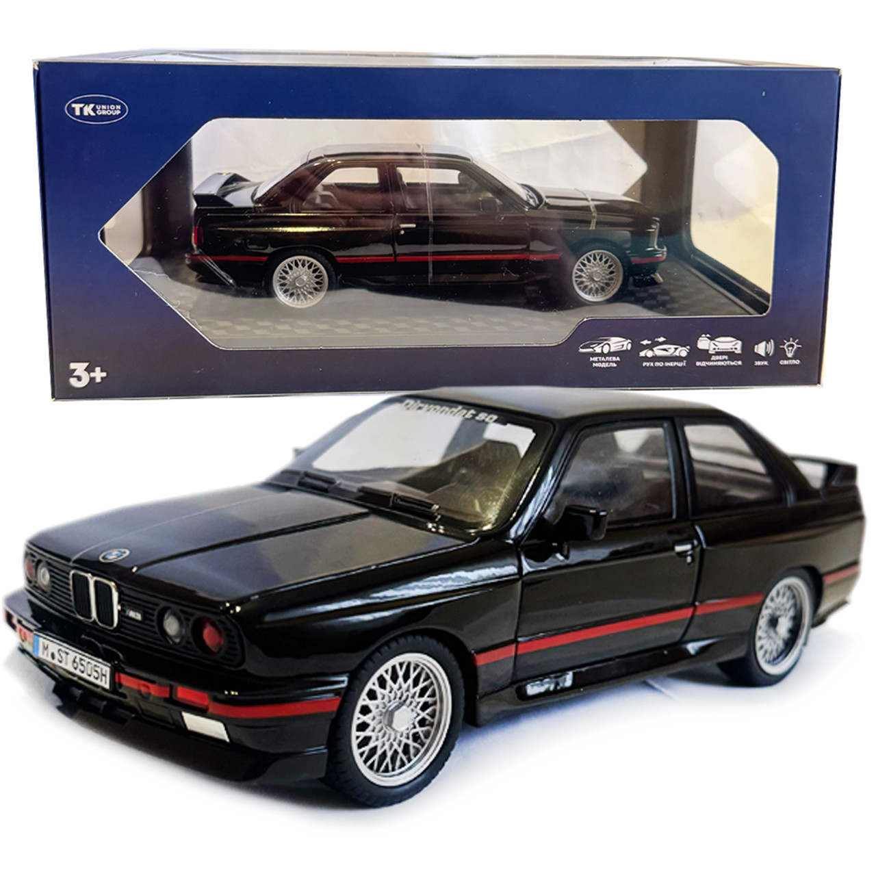 Машинка металева BMW M3 БМВ 1986 купе чорна АвтоЕксперт 1:24 світло звук відкр двері баг капот 20,5*8*5,5 см (GT-99641), фото 1