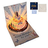 Листівка музична вітальня. 3D-кришка "З днем народження" тривимірний подарунок ручної роботи + конверт, фото 2