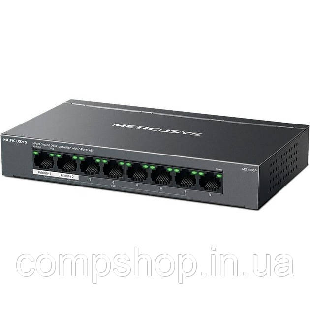 Комутатор Mercusys MS108GP (8xGE (7xPoE), 65Вт, Некерований) (код 147978), фото 1