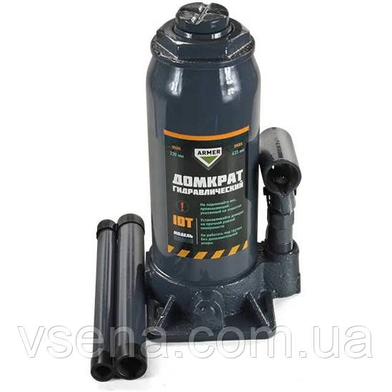 Домкрат 10 т гідравлічний, (пляшковий, H 230-435 мм) (Armer)