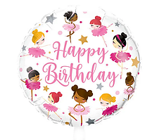 Фольгована кругла кулька "Happy Birthday, балерини", 45 см. (Китай)