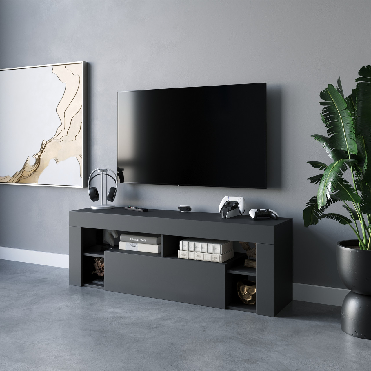 Простора тумба для телевізора в спальню, тумба для TV сучасна з Ламінованого ДСП, фото 1