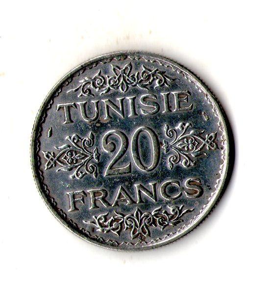 Туніс Французький протекторат 20 франків, 1934-1937 Срібло 20g, ø 35mm  №3587, фото 1
