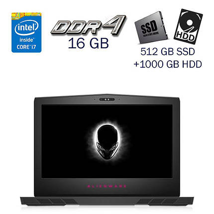 Ігровий ноутбук Б-клас Dell Alienware 15 R4/ 15.6" 1920x1080/ i7-8750H/ 16GB RAM/ 512GB SSD+1000GB HDD/ GTX 1070 8GB, фото 1