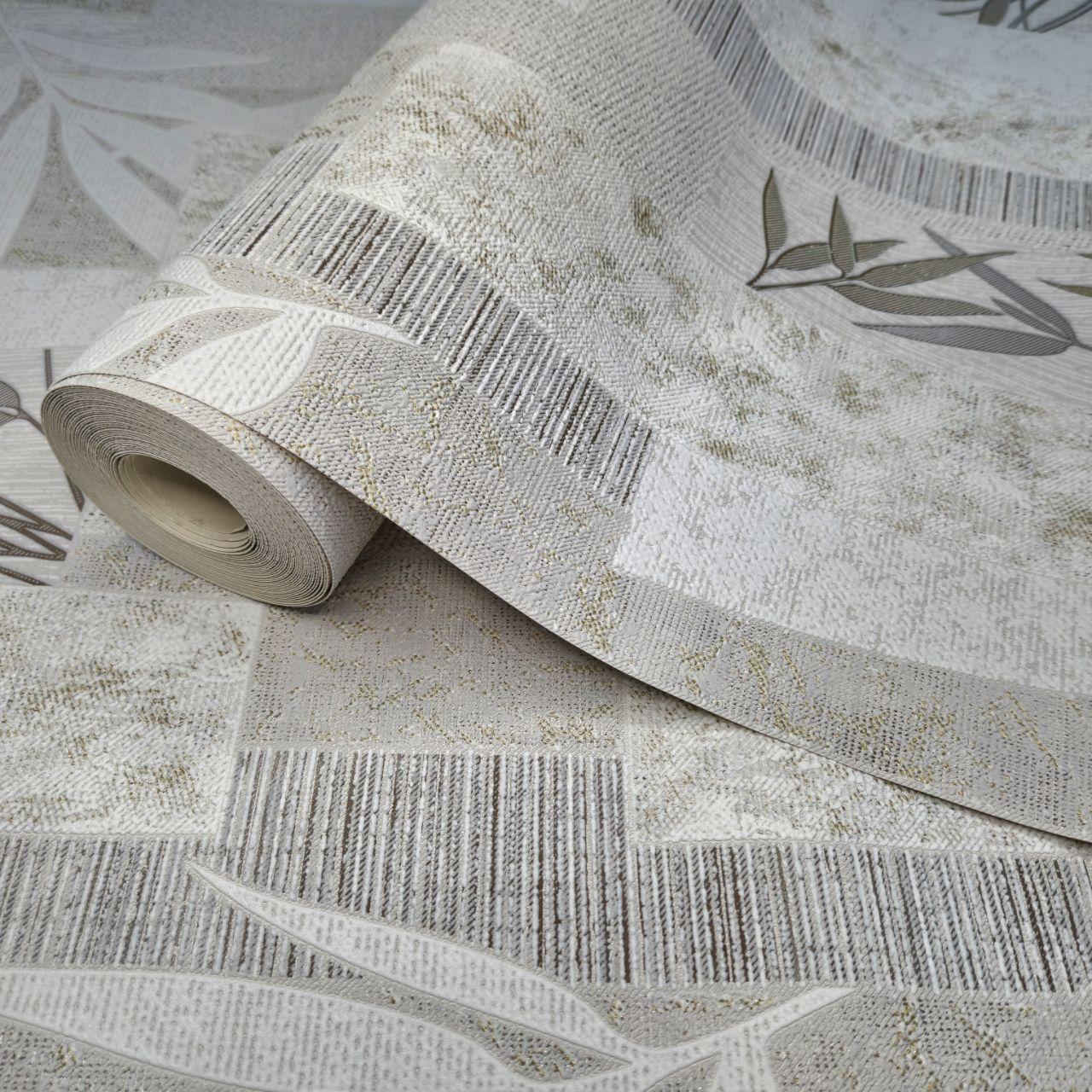 Шпалери вінілові 10 × 0,53 Слов'янські шпалери Comfort Канкун 9396-01, бежеві, білі, золотисті для вітальні, спальні та коридору, фото 1