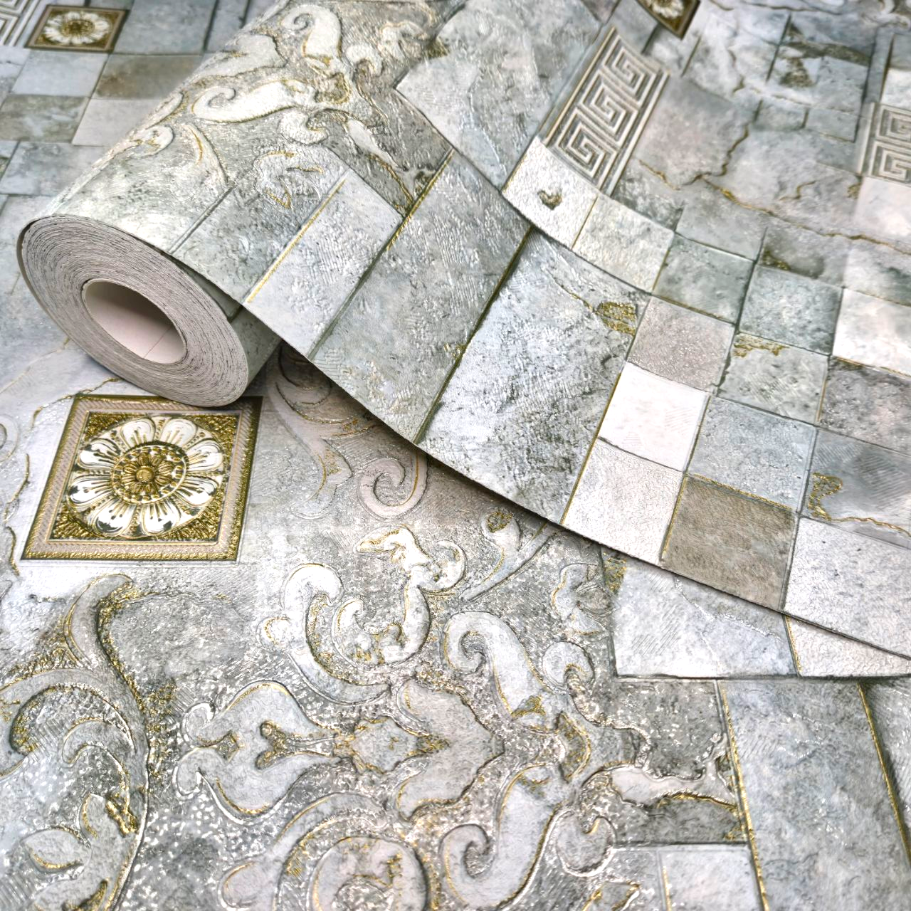 Шпалери вінілові 10.05 × 0.53 м Слов’янські шпалери 5792-04, зелені для спальні, кухні, вітальні, коридору, фото 1