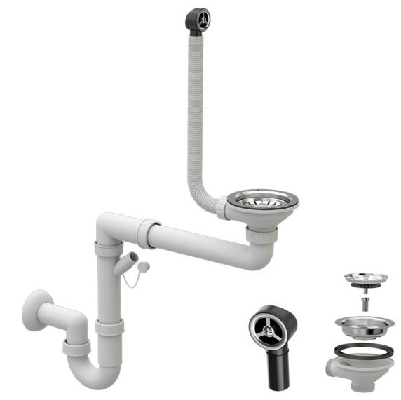 Сифон для кухонної мийки GRANITAN хром круглий перелив *, фото 1