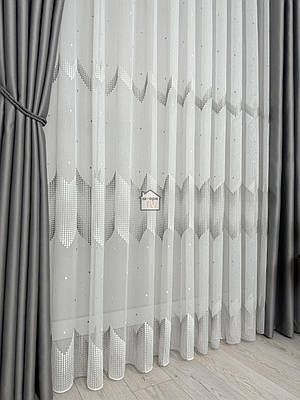 Тканина для тюлю льон «з білим та сірим малюнком» лт33