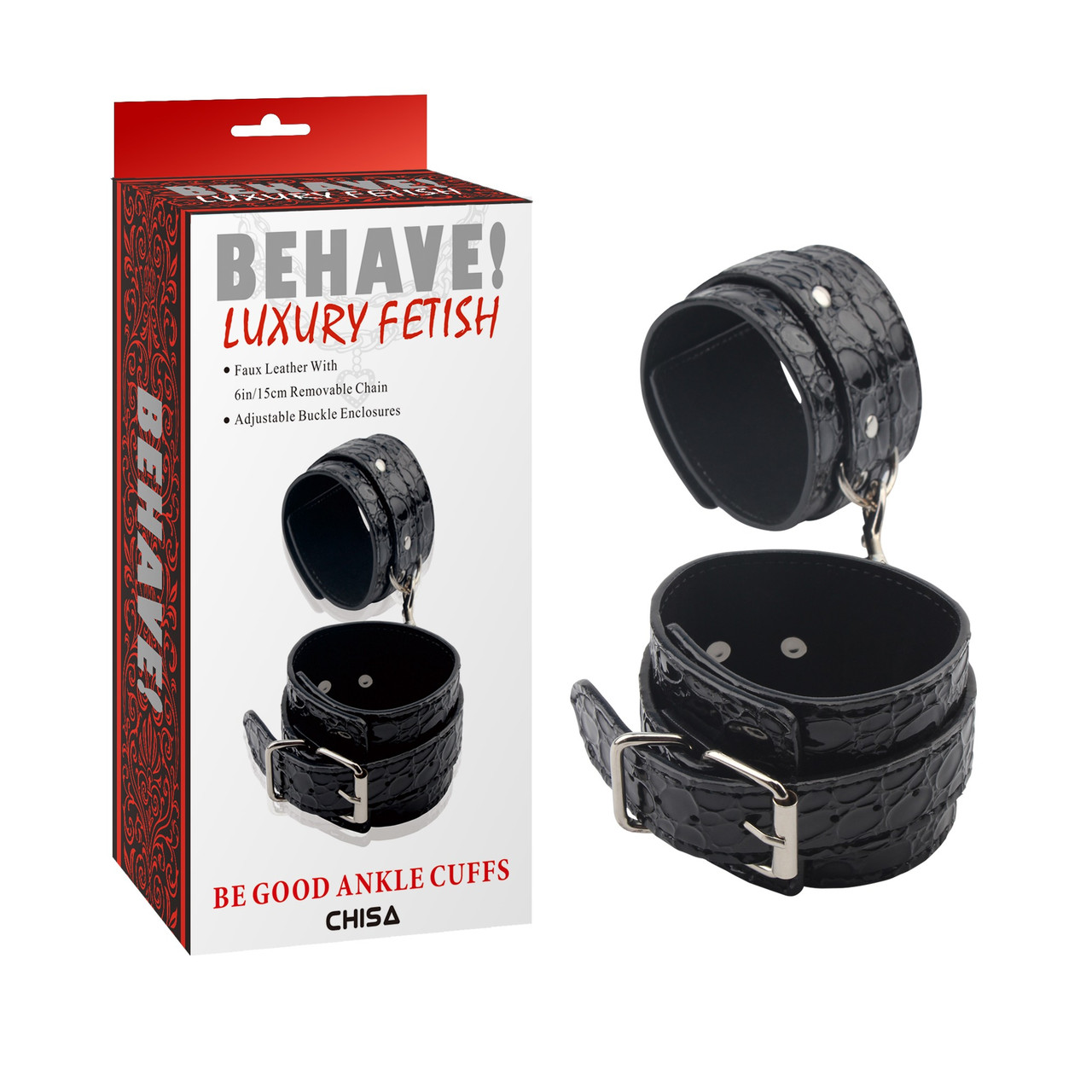 Поножі Chisa Behave!Luxury Fetish з металевою фурнітурою, чорні Кітті, фото 1
