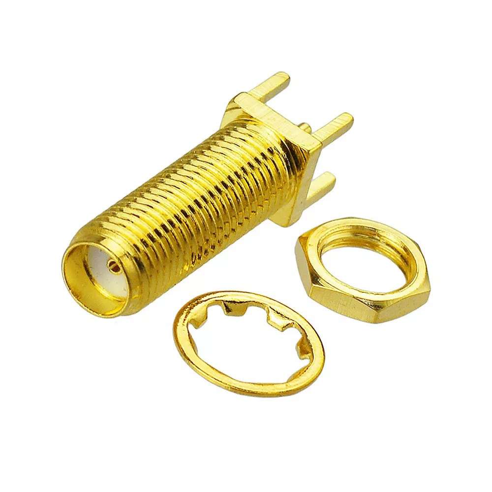 Конектор SMA-Female під пайку, для кріплення на плати, довжина 22мм, 4мм між кріпленнями маси, фото 1