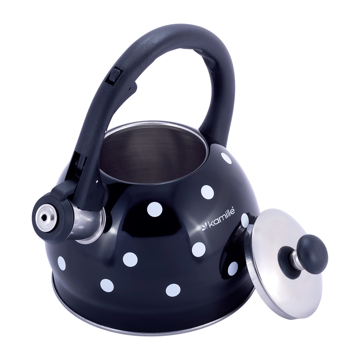 Чайник із нержавіючої сталі 2л зі свистком у горошок Kamille KM-1070BL, фото 1
