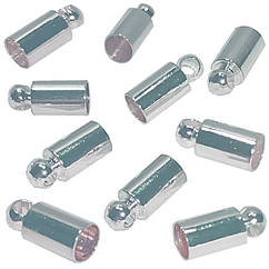 Набір 10 шт 9 мм Кінцевики для Шнура Ковпачки Циліндри, Метал, Колір Срібло, Фурнітура на Біжутерію