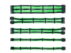Кабель для компютерних комплектуючих QUBE 1x24P MB/2x4 + 4P CPU/2x6 + 2P VGA Black Green (QBWSET24P2X8P2X8PBG)