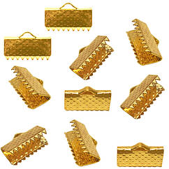 Набір 10 шт Кінцевики 13 на 7 мм Затискачі для Стрічки Ремінця, Колір Золото, Фурнітура для Біжутерії