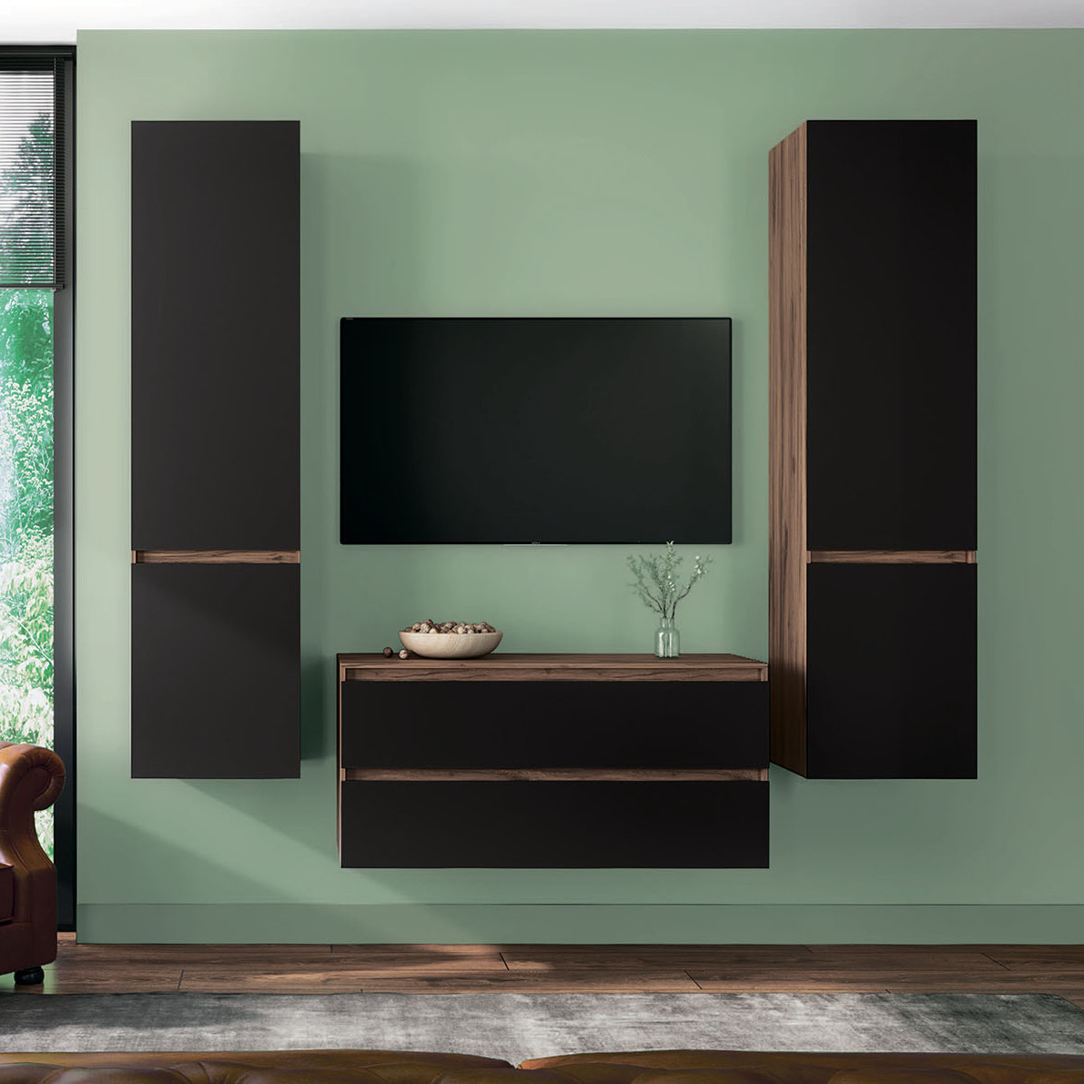 Сучасна модульна маленька навісна стінка під телевізор модерн у вітальню 190 см Ліма Київський Стандарт, фото 1