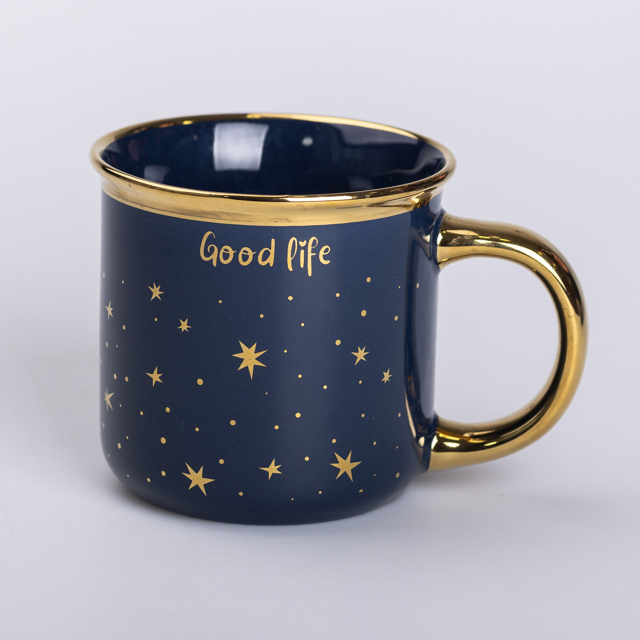 Чашка керамічна із золотим обідком та позолоченою ручкою 320 (мл) Good life Синя, фото 1