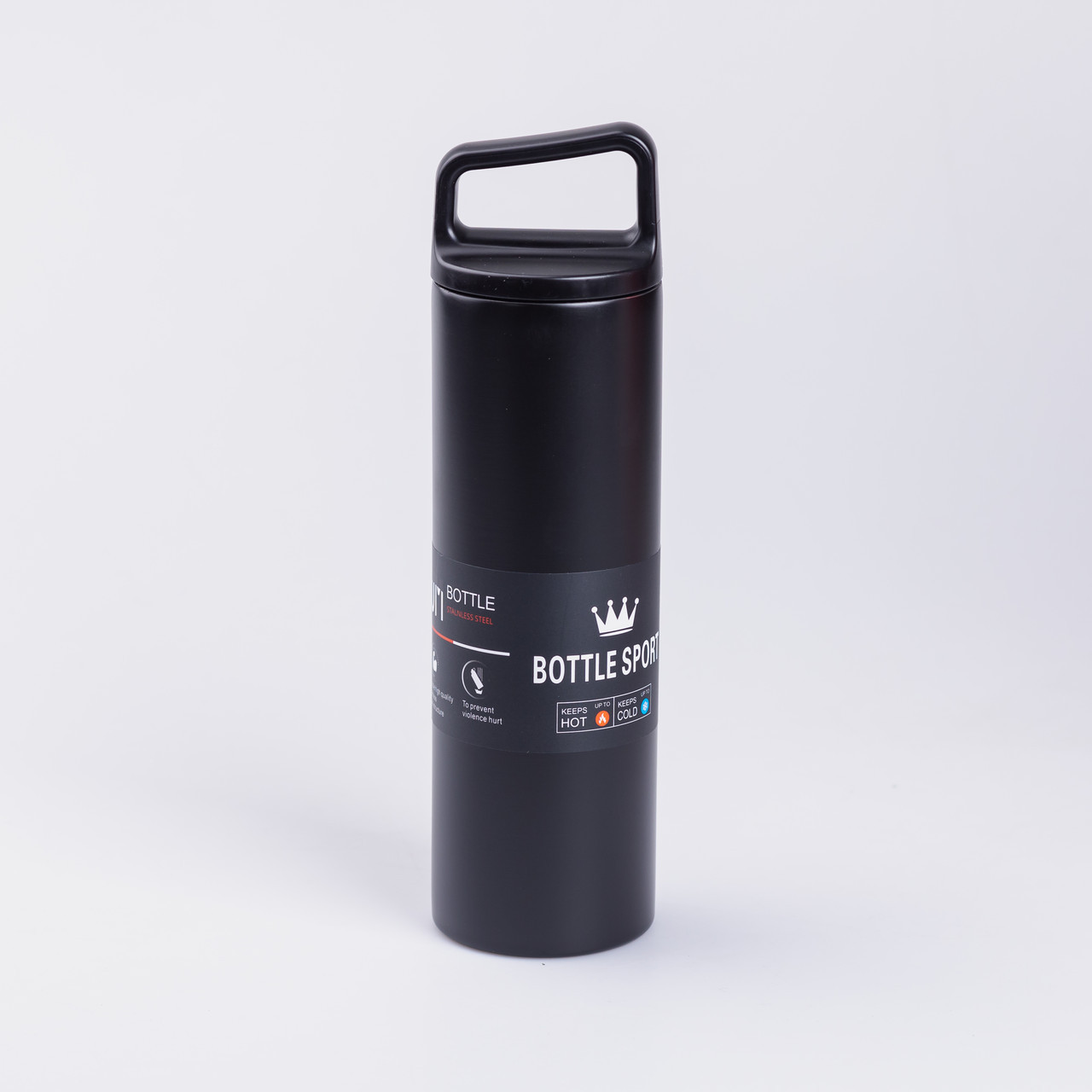 Термос металевий 500 мл з нержавіючої сталі Bottle Sport з ручкою чорний, фото 1