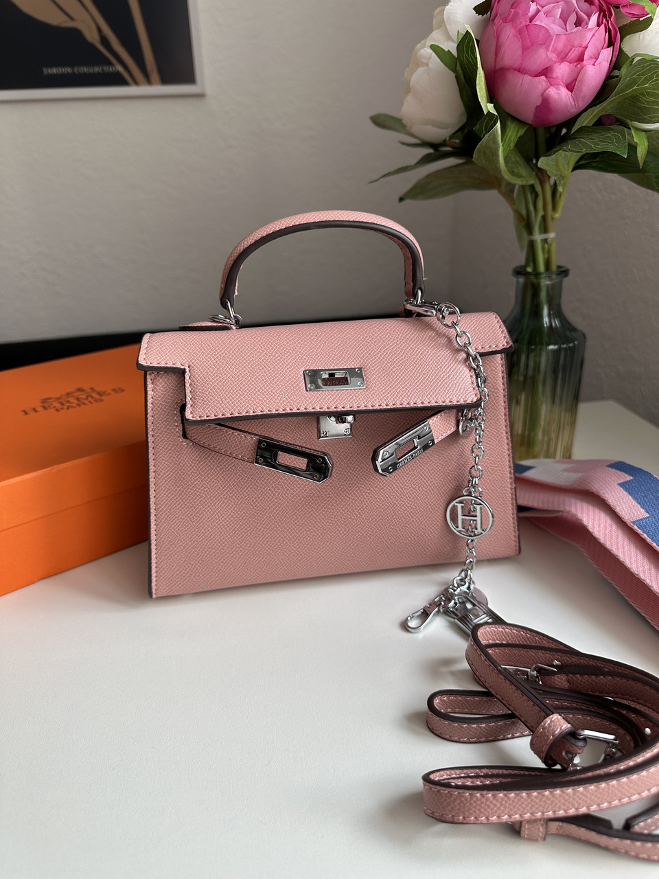 Жіноча брендова сумка Ерме Pink silver, фото 1
