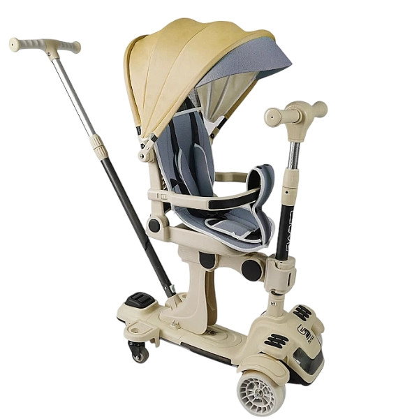 Самокат з козирком, сидінням та додатковими колесами 5 в 1 Skyper BL-83655 Бежевий, фото 1