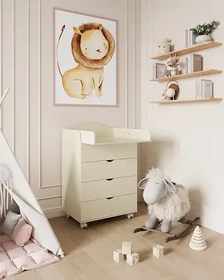 Функціональний комод для новонароджених ваніль для зберігання Практичний пеленатор відкидний з 4 зручними шухлядами