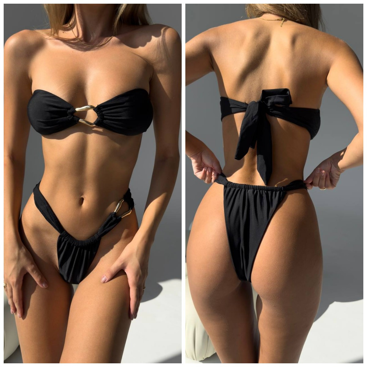 Жіночий роздільний чорний купальник-бандо, фото 1