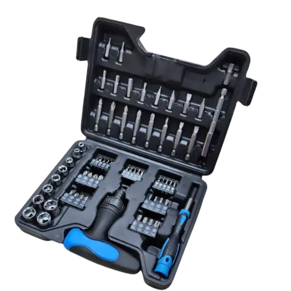 Набір інструментів 63 шт у валізі 2 викрутки та набір насадок Чорний, фото 1