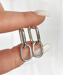 Сережки-трансформери срібні без каменів Рояль