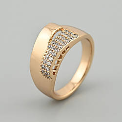 Каблучка Саманта 50003 ширина 9 мм білі фіаніти позолота 18К розмір 17