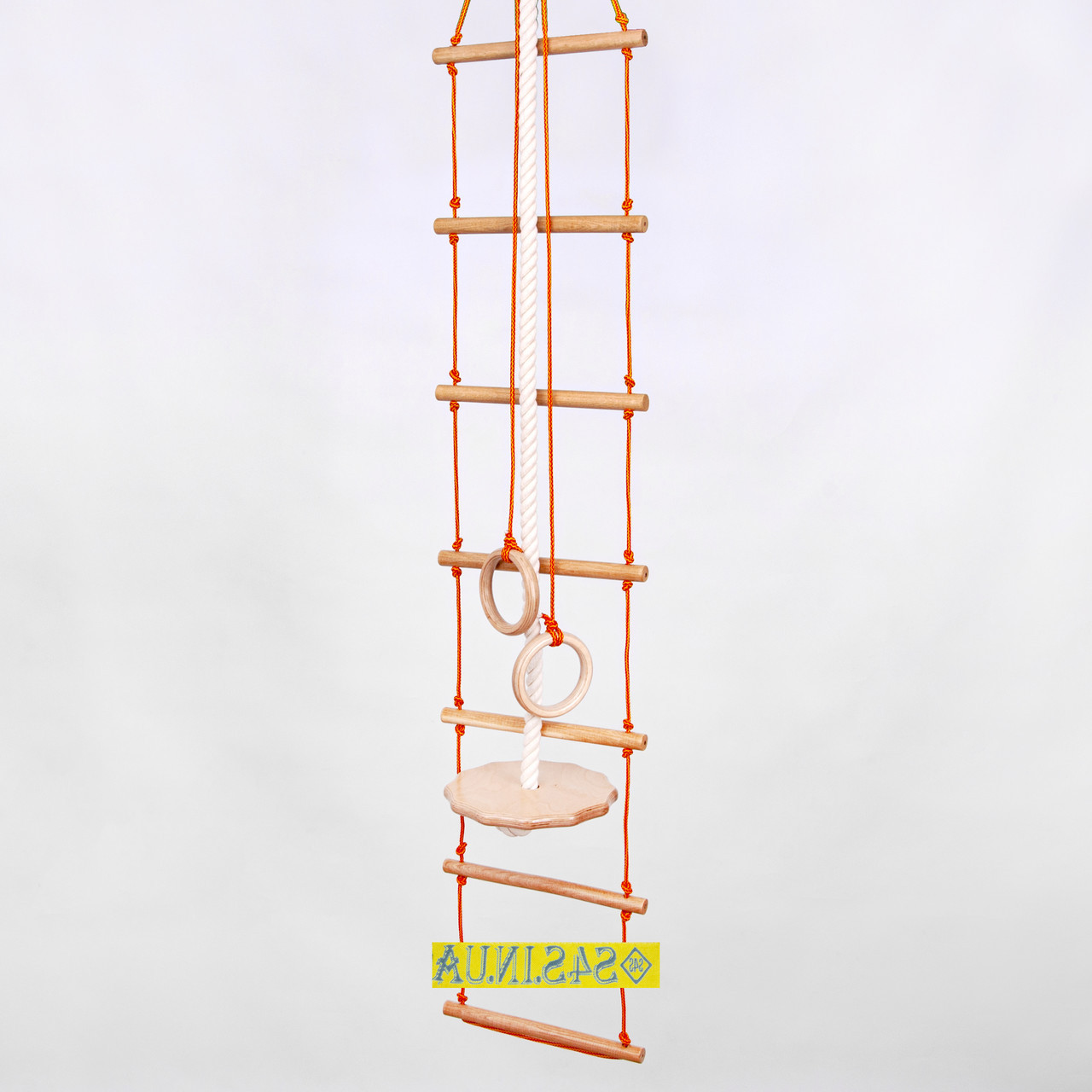 Дитячий набір для шведської стінки з дерева «ПРЕМІУМ» з тарзанкою, кільцями та мотузковими сходами, фото 1