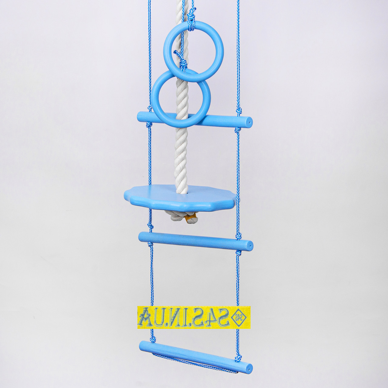 Дитячий набір для шведської стінки з дерева «ЕЛІТ» з тарзанкою, лазурний, підвісний мотузковий, фото 1