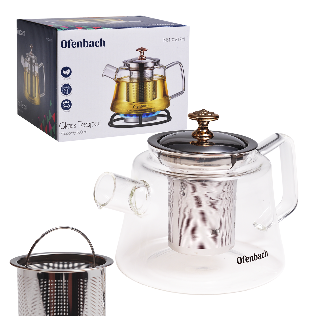 Чайник заварювальний зі знімним ситечком 800 мл Ofenbach KM-100617M, фото 1