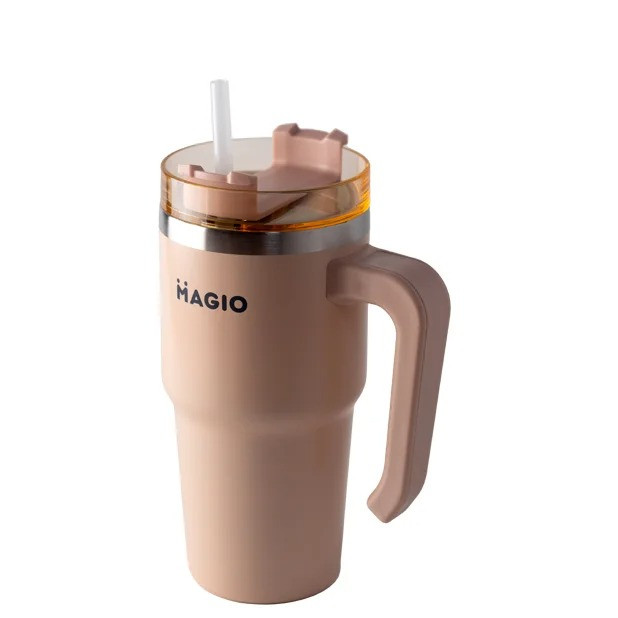 Термокухоль з ручкою та соломинкою 600 мл MAGIO MG-1084 блідо-рожева  (SHiz16353), фото 1