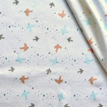 Інтерлок тканина трикотажна пенье пташки на молочному рулон